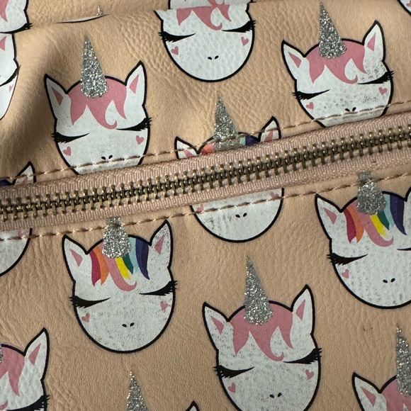 OMG Accessories Glitter Stylish Peach Unicorn Print Girls Mini Backpack - Picture 3 of 4